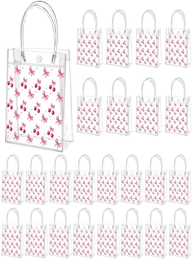 Tioncy 24 Pcs Cherry Party Favor Bags Pink Bow Red Cherries Clear PVC Gift Bags with Handles Candy Treat Basket for Little Cutie Baby Shower Decorations Wedding Birthday Summer Party Supplies - Image 1